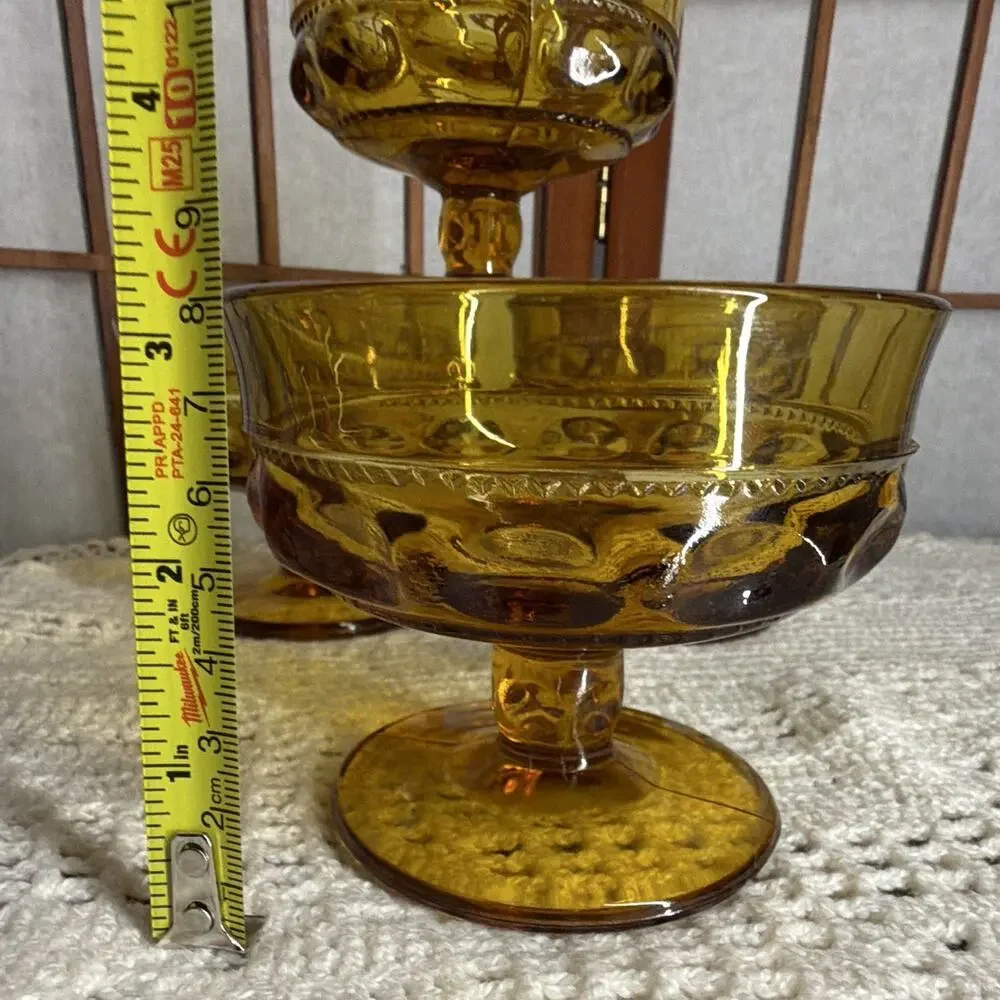Amber Pressed Glass Sherbet Dessert Cups 4